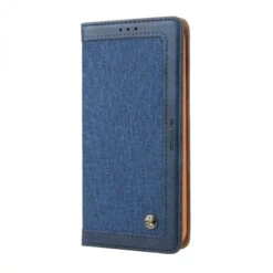 Etui Portefeuille IPhone 12 Pro Max Style Jeans Avec Rangement Carte Et Coque Silicone Intégrée - Bleu Foncé