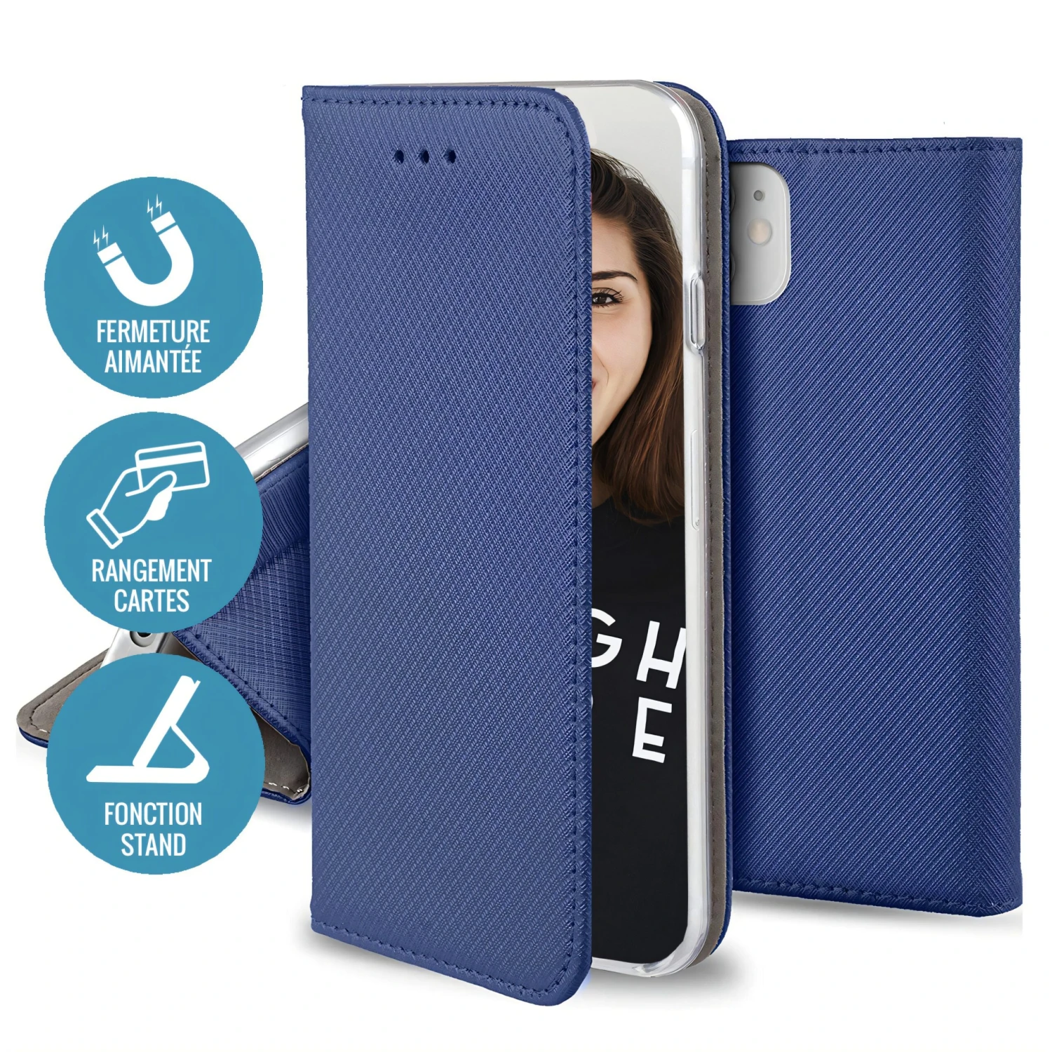 Etui Portefeuille IPhone 15 Plus Magnétique Bleu - Jaym 6 Etui Portefeuille IPhone 15 Plus Magnétique Bleu - Jaym – Image 4