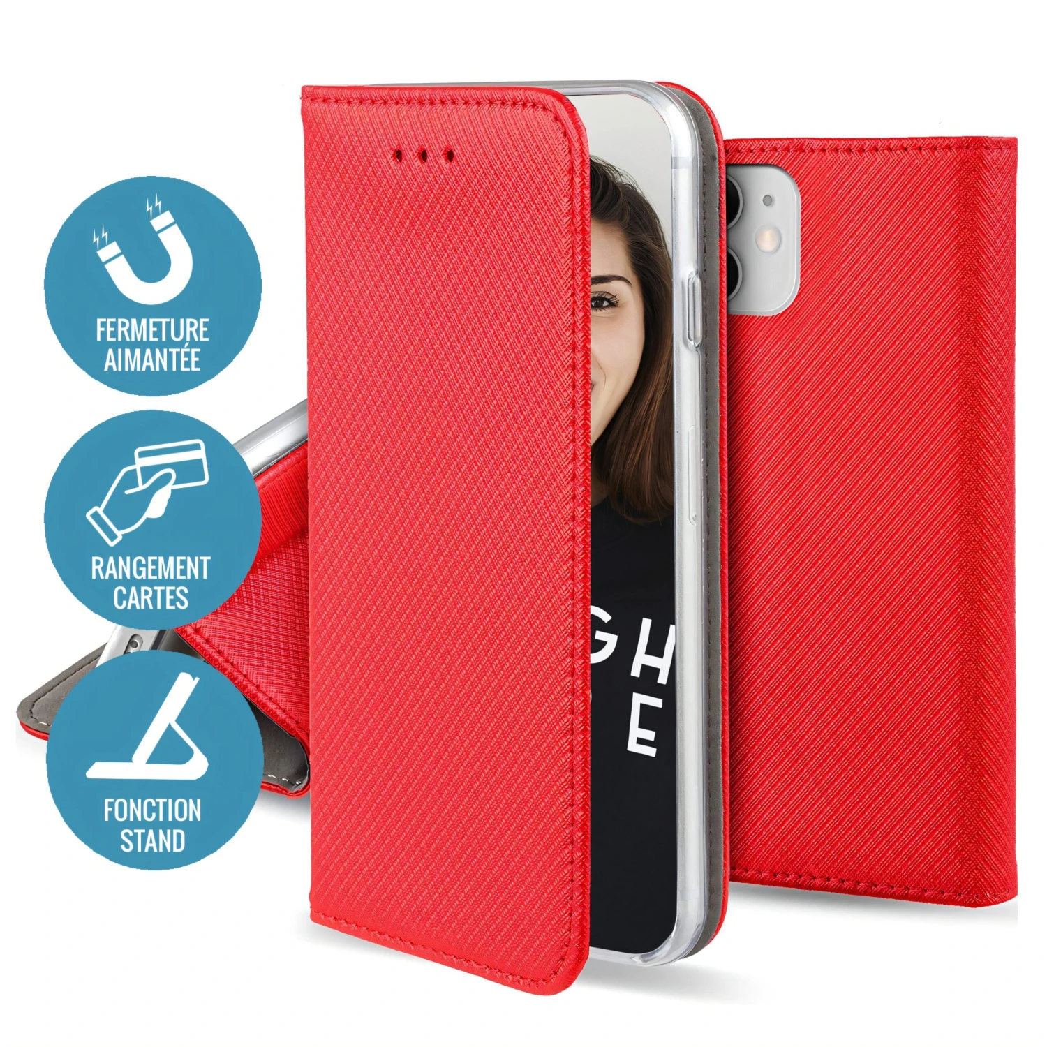 Etui Portefeuille IPhone 15 Pro Magnétique Rouge - Jaym 6 Etui Portefeuille IPhone 15 Pro Magnétique Rouge - Jaym – Image 4