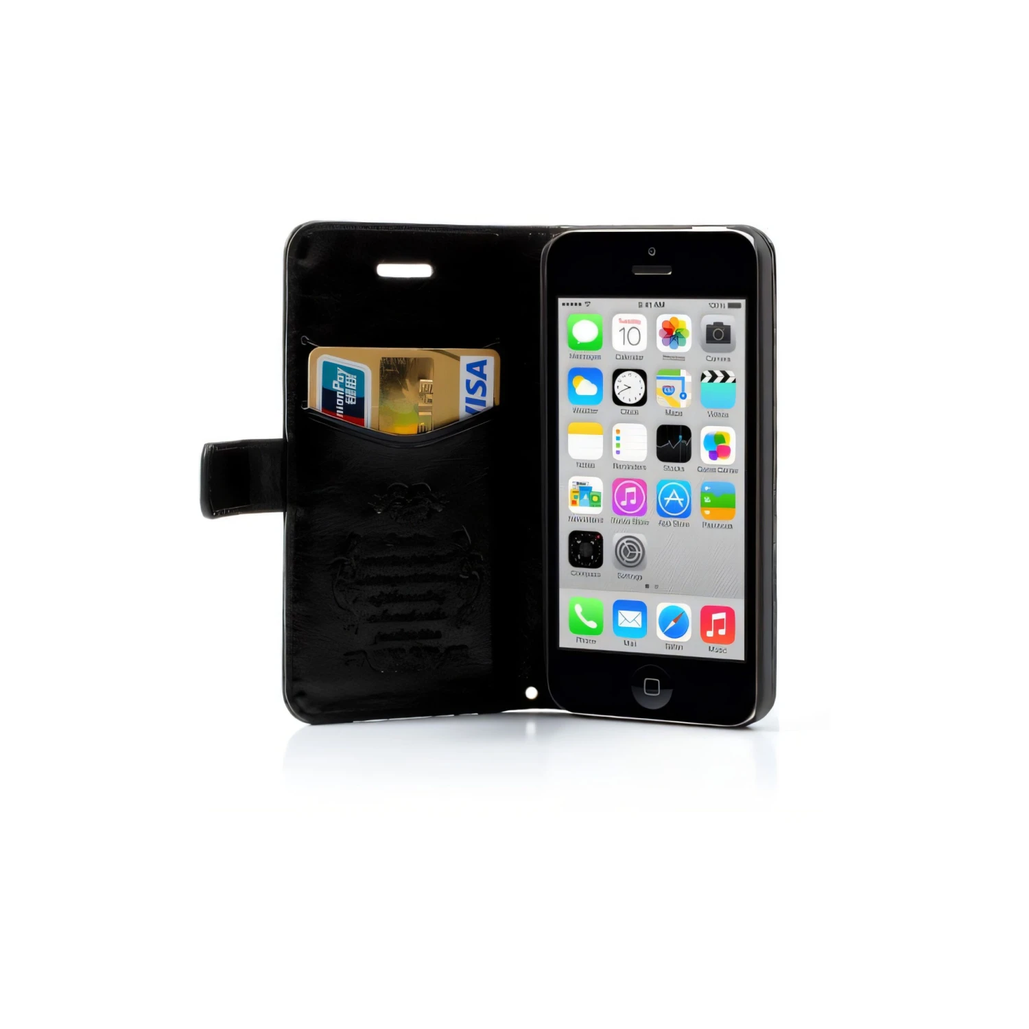 Etui IPhone 5C Portefeuille Cuir Noir 8 Etui IPhone 5C Portefeuille Cuir Noir – Image 6
