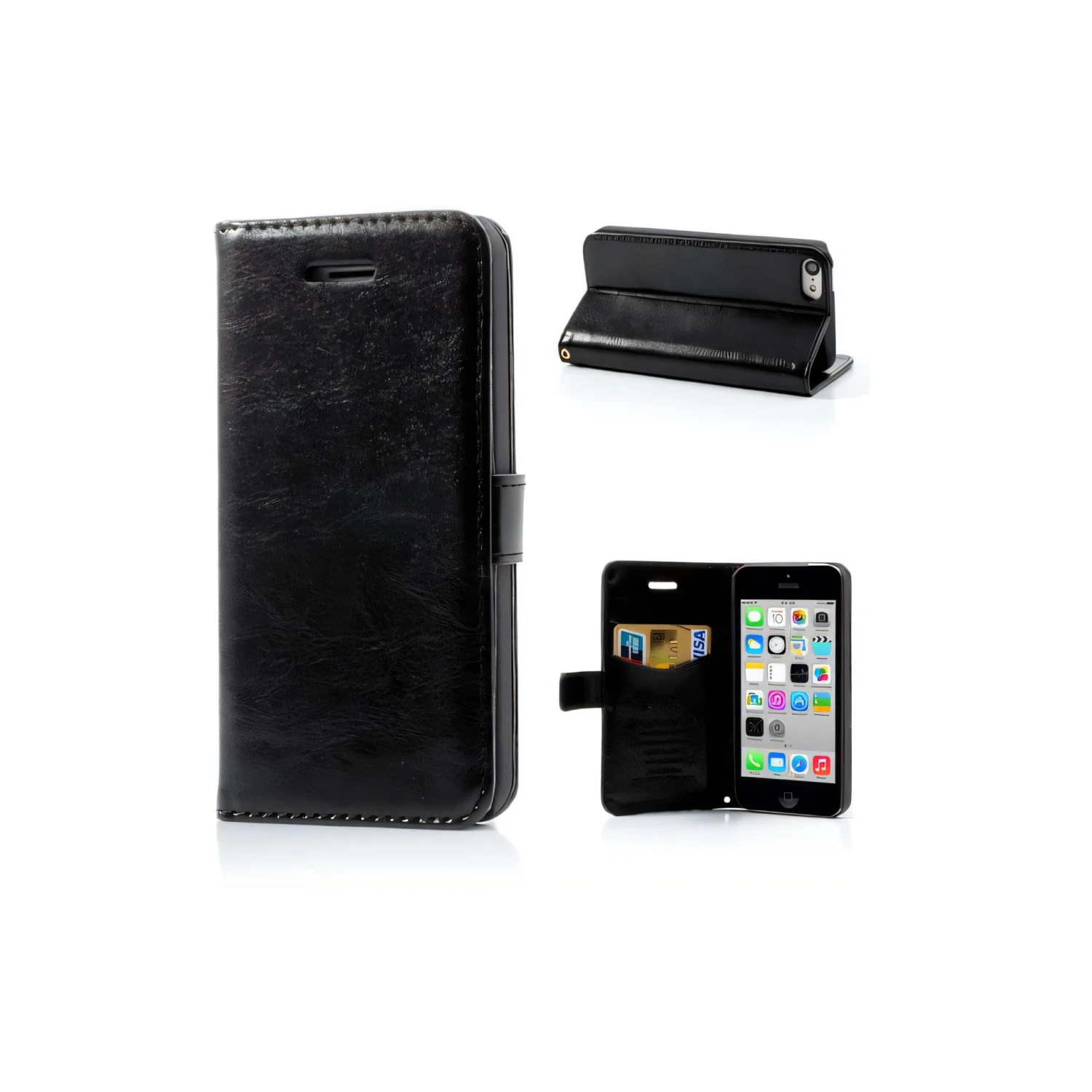 Etui IPhone 5C Portefeuille Cuir Noir 3 Etui IPhone 5C Portefeuille Cuir Noir