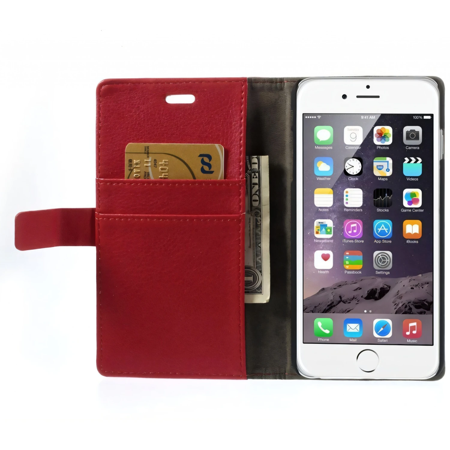 Etui IPhone 6 Plus Portefeuille - Simili Cuir Rouge 9 Etui IPhone 6 Plus Portefeuille - Simili Cuir Rouge – Image 7