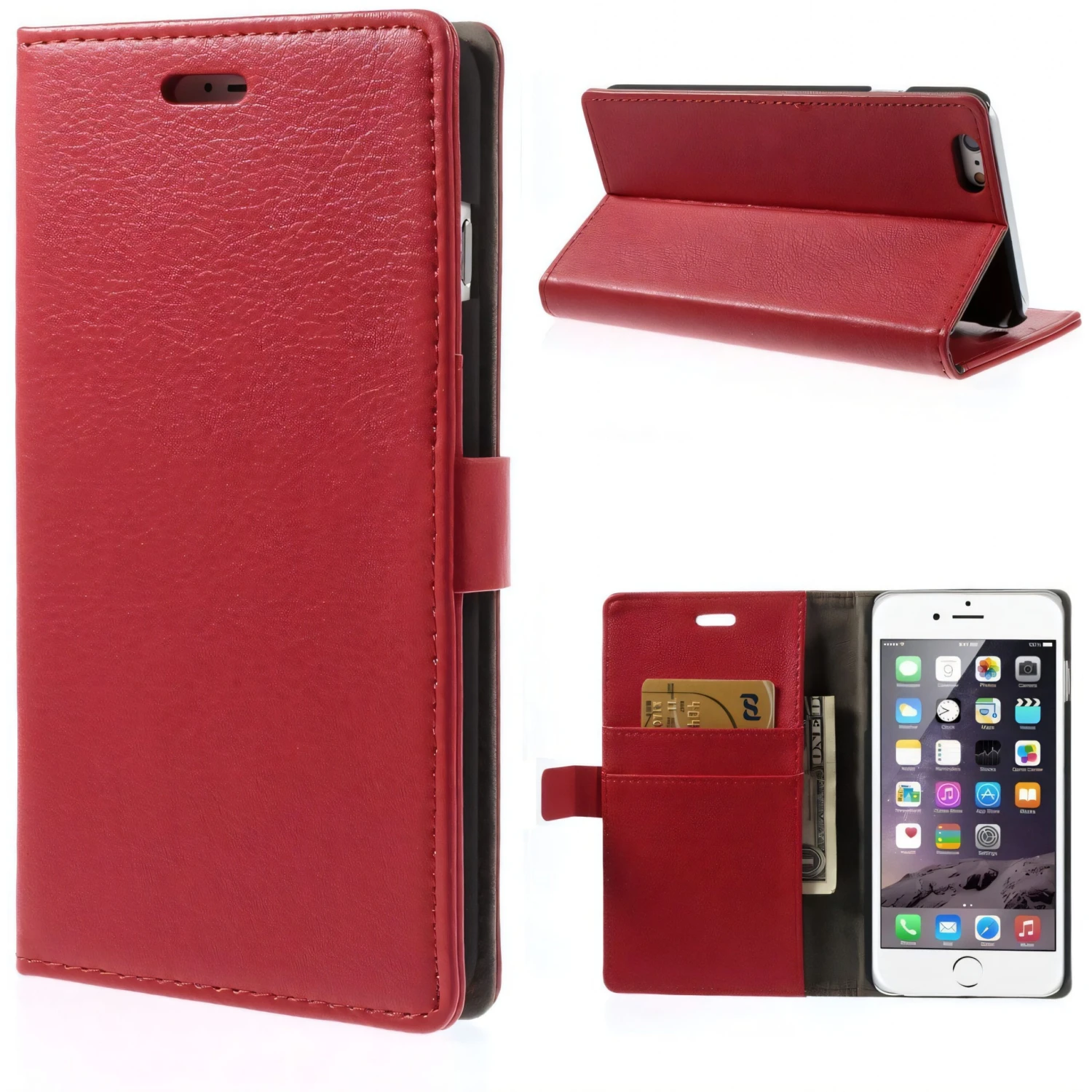 Etui IPhone 6 Plus Portefeuille - Simili Cuir Rouge 3 Etui IPhone 6 Plus Portefeuille - Simili Cuir Rouge