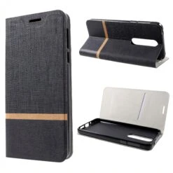 Etui Portefeuille Nokia 7.1 Avec Rangement Cartes Aspect Tissus Noir