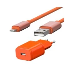 Pack Chargeur Secteur 1 USB 1A + Cable USB Vers Lightning 1,7M ORANGES - JAYM® COLLECTION POP**