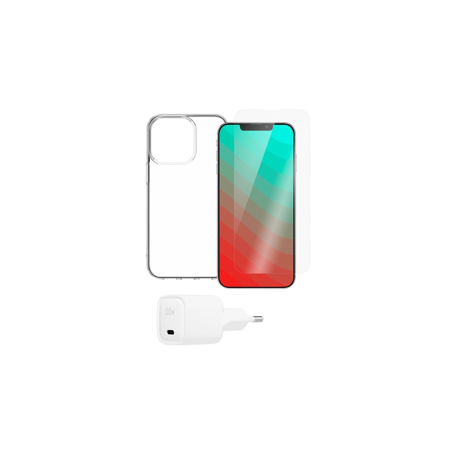 Pack IPhone 13 Pro Max Avec Coque Transparente - Film Verre Trempé - Chargeur 30W 3 Pack IPhone 13 Pro Max Avec Coque Transparente - Film Verre Trempé - Chargeur 30W